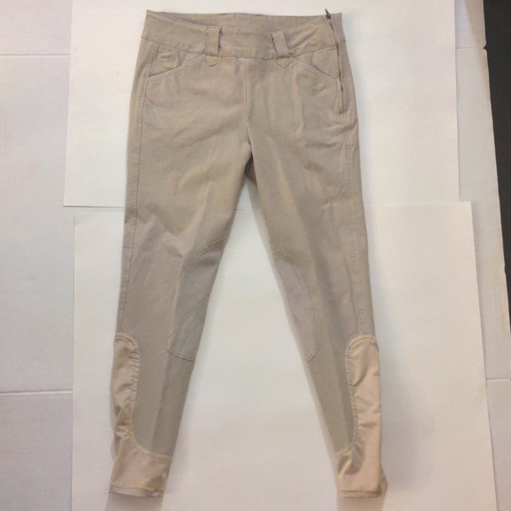 Piper SmartPak low rise side zip show breeches size 28R, with knee patch, tan